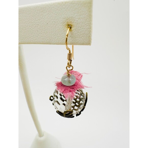 14k gold filled natural clear quartz aquamarine Earrings - Picture 4 of 8